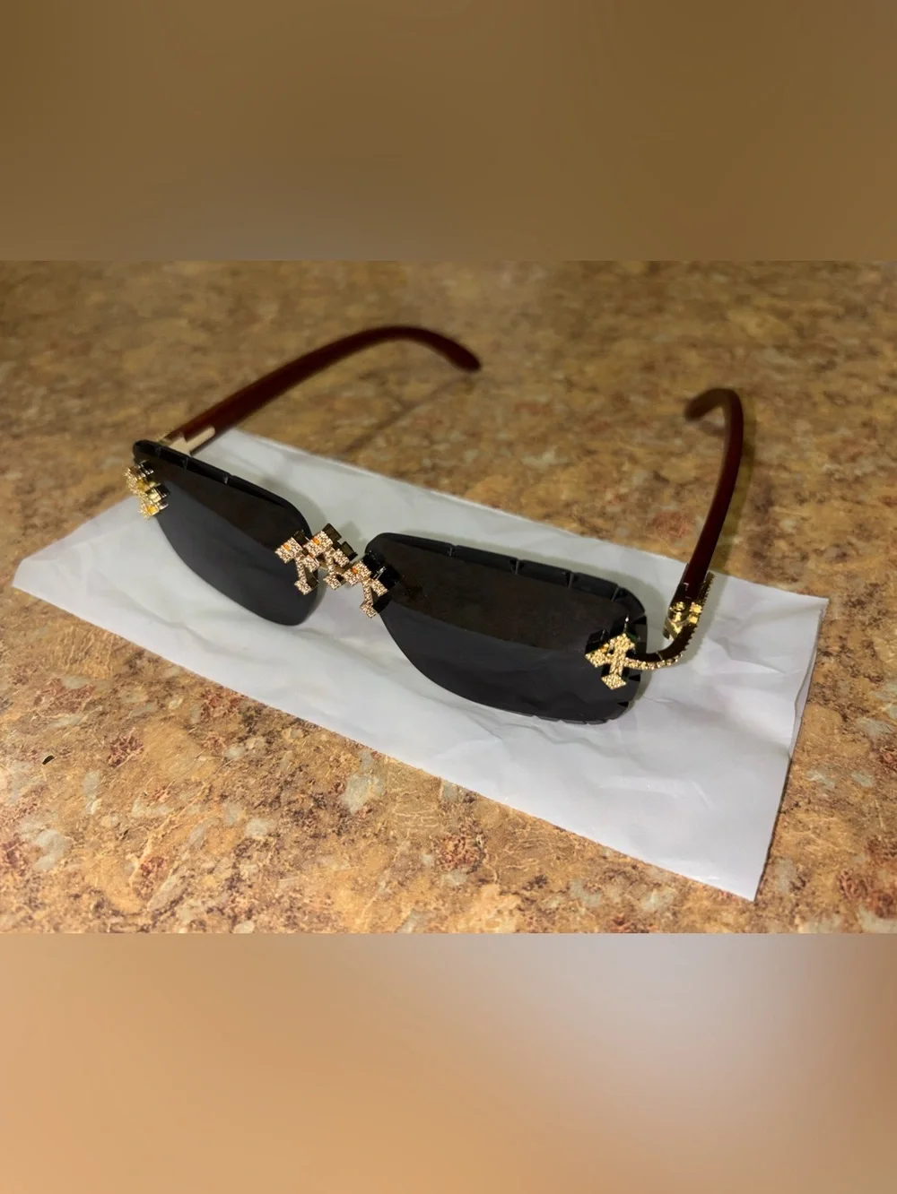 SLNP Gallery Black Sunglasses with Gold Cross Accent